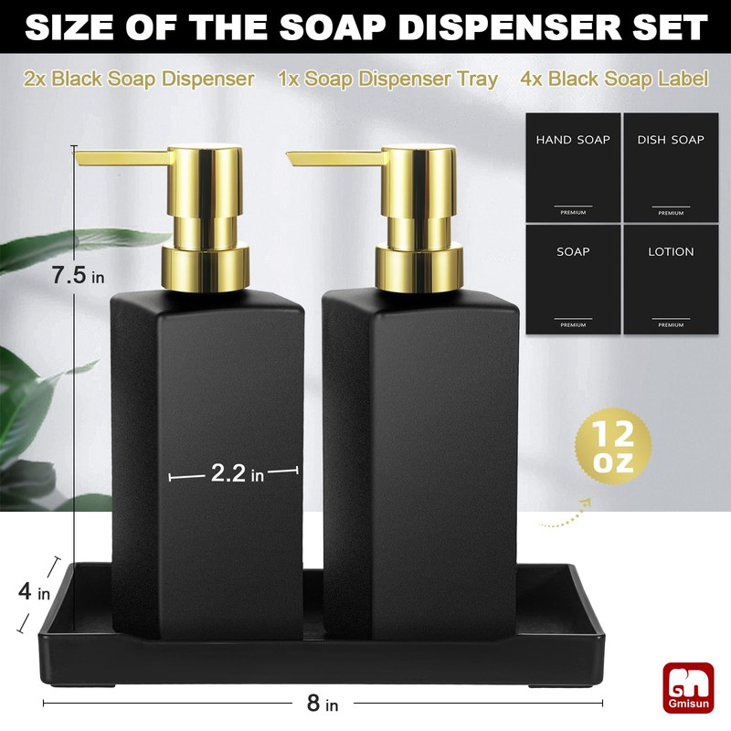 GMISUN Kitchen Soap Dispenser Set with Tray, Dish Soap Dispensers