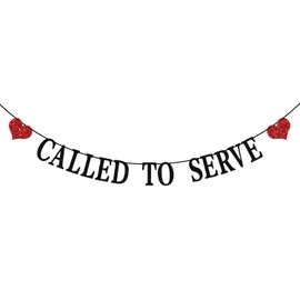 Called to Serve Banner, LDS Missionary Call Theme Decoration Supplies, Graduation/Farewell/Retired/Going Away/Leaving Party Decorations Black & Red Glitter