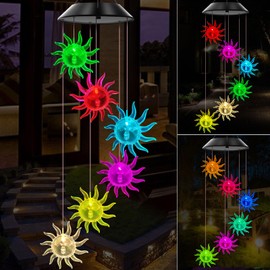 WENANA - Campanas solares de girasol que cambian de color, luces al aire última intervensión, el mejor regalo para mamá, abuela, mujeres, esposa, tía, hermana, campanilla de viento móvil única, decoración del patio del día de la madre