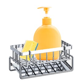 Sponge Holder for Kitchen Sink Caddy: Rustproof Stainless Steel Kitchen Sink Organizer for Sponges Brushes Dish Cloths Scrubbers, Durable Large Storage Draining Rack for Bathroom Kitchen Sink Counter