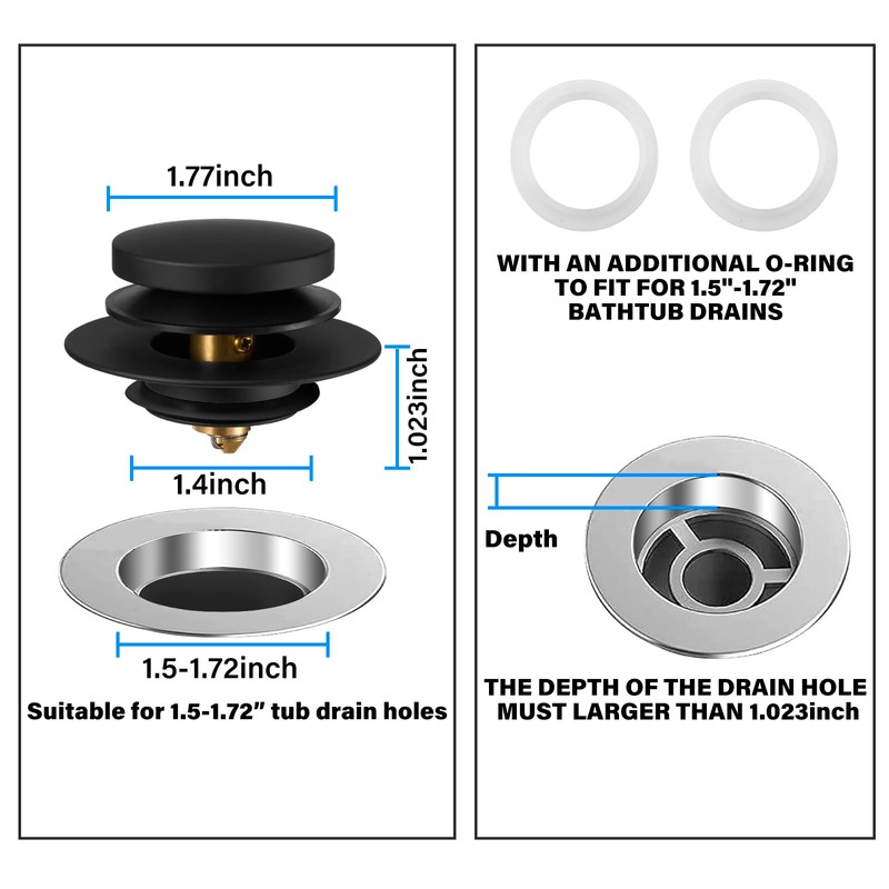 Bathtub Drain Stopper, Uxoz Universal Tub Stopper for Replacing Tip