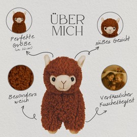 Kremstal Alpakahof Alpaca Stuffed Toy - Fluffy Cuddly Toy in Brown, Beige, Pink or White - Approx. 22 cm - Soft Llama Plush Toy for Children & Adults (Brown)