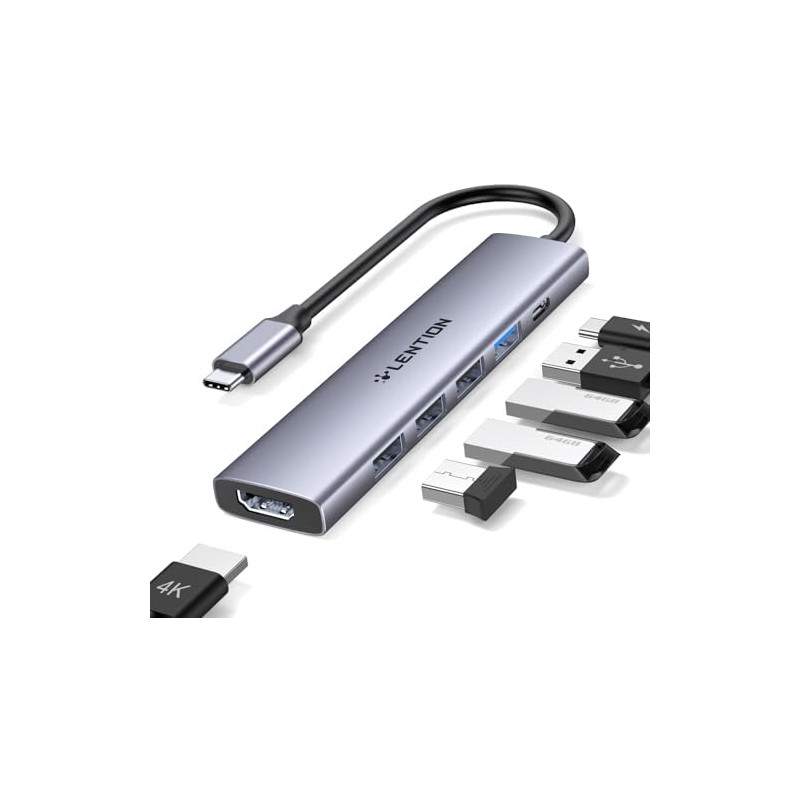 LENTION Hub USB C con HDMI 4K, PD 100W, USB-A