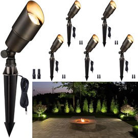Gardenreet Solid Brass Spot Lights - Low Voltage Landscape Spotlight Outdoor, 12V LED Uplights Wired, Waterproof Electric Bronze for Patio Wall Without MR16 Bulb (6 Pack)