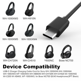 Toxaoii USB C Charging Cable Cord Compatible with Sony WH-1000XM4 WH-1000XM3 WF-1000XM4 1000XM5 WH-XB900N WH-CH720N WH-CH520 WI-1000XM2 WI-C200 WI-XB400, ULT Wear, WF-1000XM3 Headphone