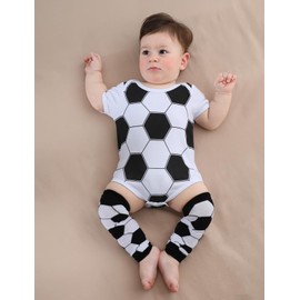 COSLAND Baby Soccer Outfit Infant Boys Cotton Bodysuit, White, 12-18 Months