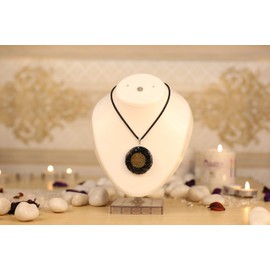 Aatm Natural Chakra Healing Black Tourmaline Gemstone Orgone Pendant with Happiness Symbol in Round Shape for Protection from Negative Energies and Meditation