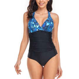 Vevarble Womens One Piece Swimsuits Tummy Control Ruched Cross-Strap Swimwear Bathing Suit Plus Size-M/YLH