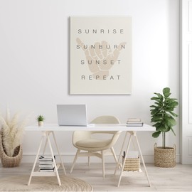 Stupell Industries Sunrise Sunburn Sunset Repeat Beach Phrase Shaka Hand Canvas Wall Art, 36 x 48, Tan