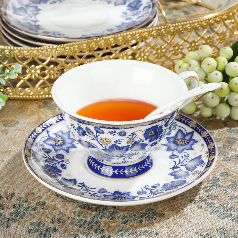 fanquare Porcelain Tea Sets,Blue British Coffee Cups& Saucer Service for