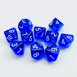 Bescon Polyhedral 10 Sides Dice with Number 1-10, Blue Transparent 10 Sided Dice, 10 Sides Cube 1-10, 10pcs Set
