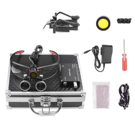 DY-409 5W Head Magnifier Adjustable Spotlight Headlight Matte Frame 2.5X/3.5X420mm Binocular Loupe Optical Glass with Aluminum Box (3.5X, Black)