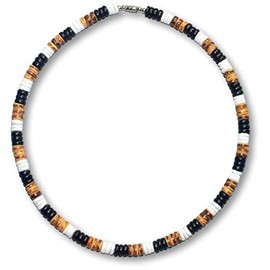 Native Treasure 18" inch Mens and Womens Summer Beach Surfer Necklace From the Philippines, White Ark Shells with Black and Brown Coconut Beads