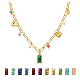 Sundurich Gold Birthstone Charm Necklaces for Women,14K Gold Plated Dainty Emerald Red Blue Green Diamond Birthstone Necklace 12 Month Birthstone Jewelry Birthday Gifts for Women 5