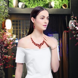 3 Pack Bridal Rhinestone Crystal Statement Necklace Link Bracelet and Teardrop Dangle Earrings Jewelry Set Gifts fit with Wedding Dress Party