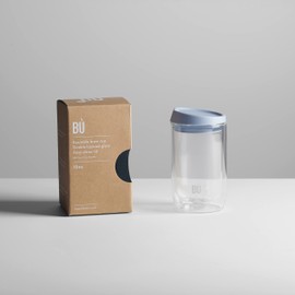 BU Products - Kaffeebecher aus Glas, doppelwandig, antibakteriell, himmelblau, ergonomisches Mundstück aus Kunststoff und Deckel im Barista-Stil. Fassungsvermögen: 340 ml.