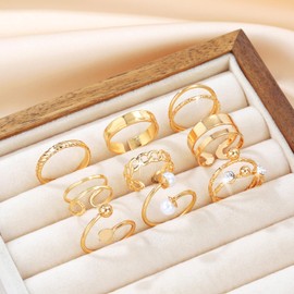 GBHLTY 9Pcs Gold Adjustable Rings for Women Stackable Knuckle Ring Set with Pearl Exquisite Simple Fashion Jewelry for Thumb and Knuckles Adjustable Size in Pink Box