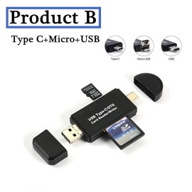Universal Micro USB OTG to USB 2.0 Adapter SD/Micro SD Card Reader With Standard USB Male - USB 2.0 3 in 1