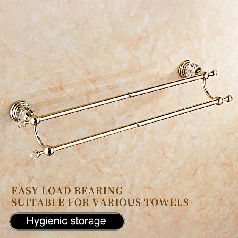 Golden Double Towel Rack,Adjustable Towel Holder Gold Crystal Bathroom Towel