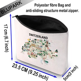BLUPARK SWITZERLAND Map Makeup Bag SWITZERLAND City Gift SWITZERLAND Travel Cosmetic Bag Moving to SWITZERLAND Gift, SWITZERLAND, Retro