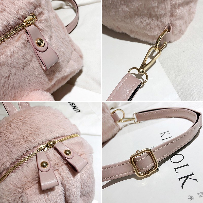 Women Bunny Backpack Plush Mini Fluffy Rabbit Ear Backpack Fuzzy