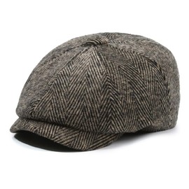 Hybursky Flat Cap for Men, One Size Peaked Cap for Men Women Winter Autumn, Peaky Herringbone Baker Men Newsboy Caps for Sports Fishing Golf, Adjustable Tweed Irish Cabbie Gatsby Cap Khaki