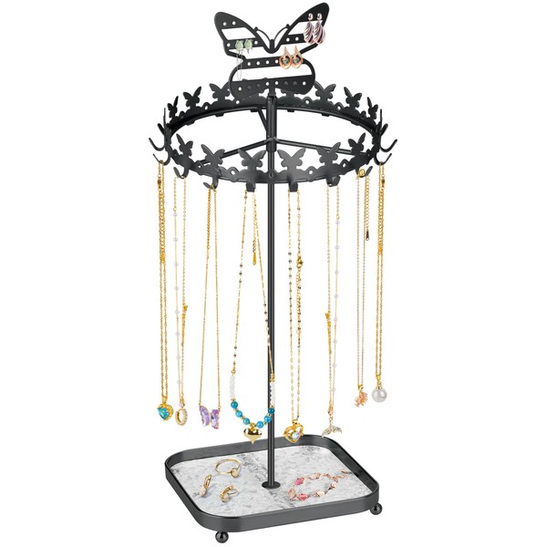 NiHome Butterfly Rotating Jewelry Organizer with 18 Hooks, 26 Earring