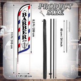 Remagr Barbershop Feather Flag 11 Ft Advertising Swooper Flag Banner with Flag Pole and Ground Stake Windless Shop Sign for Retail Store Outdoor Business