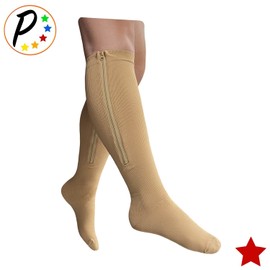 Presadee Double Side Zipper 20-30 mmHg Firm Compression Calf Leg Closed Toe Sock (Small-Medium, Beige)