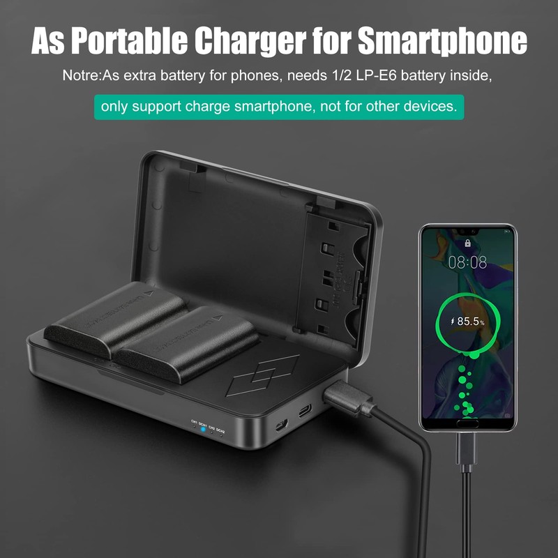 JYJZPB LP-E6N Battery Charger Case, 2-Pack LP-E6 Batteries Compatible with