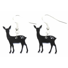 Miniblings Reh Ohrringe Hänger Rehkitz Weihnachten Acrylglas schwz Löcher - Handmade Modeschmuck I Ohrhänger Ohrschmuck versilbert