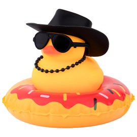 wonuu Rubber Duck Car Decorations Cute Car Accessories Dashboard Car Ornament with West Cowboy Hat Swim Ring Colour Necklace and Sunglasses,A_black&necklace cowboy hat red ring