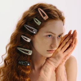 SHE'S FREE STYLE JUST FOR YOU Handweave Crystal Hair Claw Clips, Sparkling Mini 1.97" Hair Clips for Women, Copper Base Non-Slip Edge Design for Thin Hair (Pink)