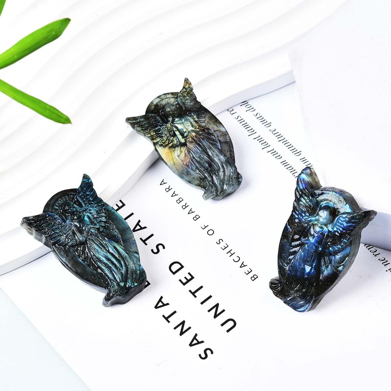 AMOYSTONE Natural Labradorite Rock Polished Quartz Crystal Healing Palm Stone