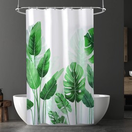 URAQT Shower Curtain Anti Mould, Waterproof Polyester Bathroom Curtains, Resistant Bathroom Shower Curtain with 12 Hooks, Upgrade Bathtub Curtains for Shower Stall, 120 x 180 cm, Banana Leaves