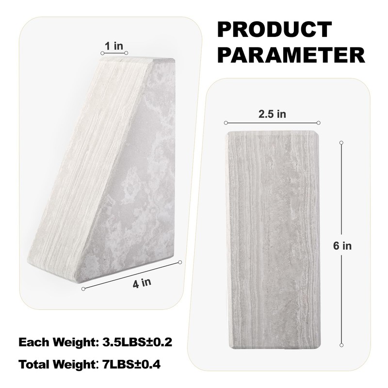 Marble Bookends for Heavy Books, Decorative Book Ends for Shelves,