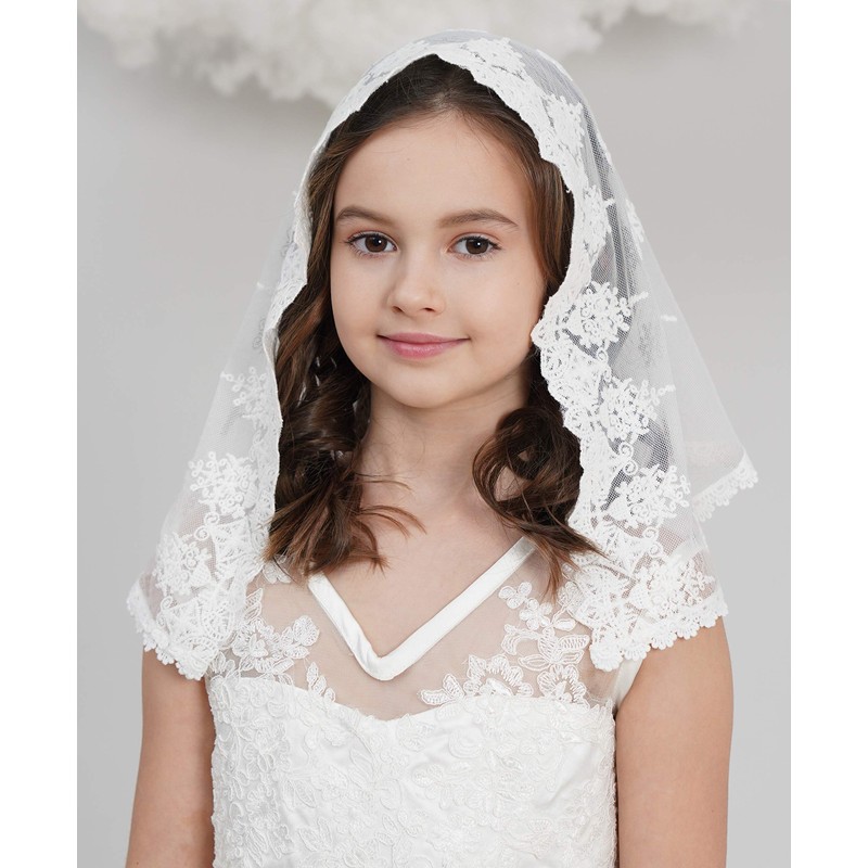 Leimandy Girls First Communion Veil - Lace Mantilla Veil for