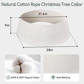 MEGASKET White Christmas Tree Collar, 28 inch Woven Christmas Tree Skirt, Modern Cotton Rope Xmas Tree Ring Base Cover, Neutral White Farmhouse Holiday Decoration for Artificial Real Trees