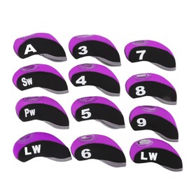 12PCS Golf Club Head Covers Neoprene Scratch Proof Golf Club Head Protector for Outdoor Black and Purple