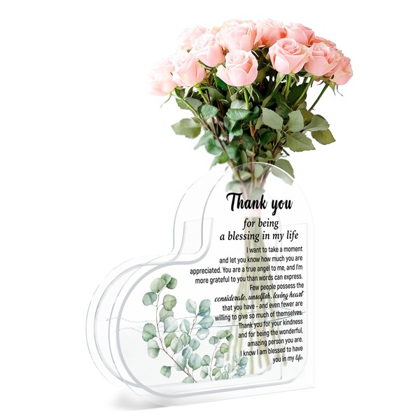 Beshoul Thank You Gifts Heart Flower Vase, Acrylic Appreciation Gifts