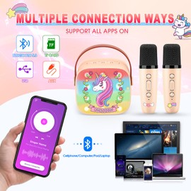 Dislocati Unicorn Gift for Girls 3-12 Years, Karaoke Machine with 2 Bluetooth Microphones, Children's Toy from 3-12 Years, Girls, Karaoke Microphone, Children, Christmas Gifts, Microphone Bluetooth