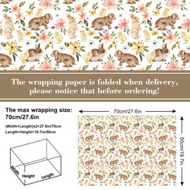 AnyDesign Easter Bunny Wrapping Paper Folded Flat Watercolor Floral Rabbit Gift Wrap Paper Bulk Cute Art Paper for Birthday DIY Crafts Gift Packing, 19.7 x 27.6 Inch, 6 Sheet