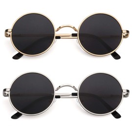 CGID E01 Small Retro Vintage Style Inspired Circular Circle Metal Rimmed Round Polarized Sunglasses Goggles Shades for Women and Men 2 Packs