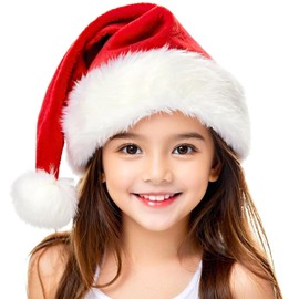 Santa Hat for Kids Christmas Headwear Unisex Holiday Comfort Red Velvet Extra Thicken Xmas Hat for New Year Festive Party