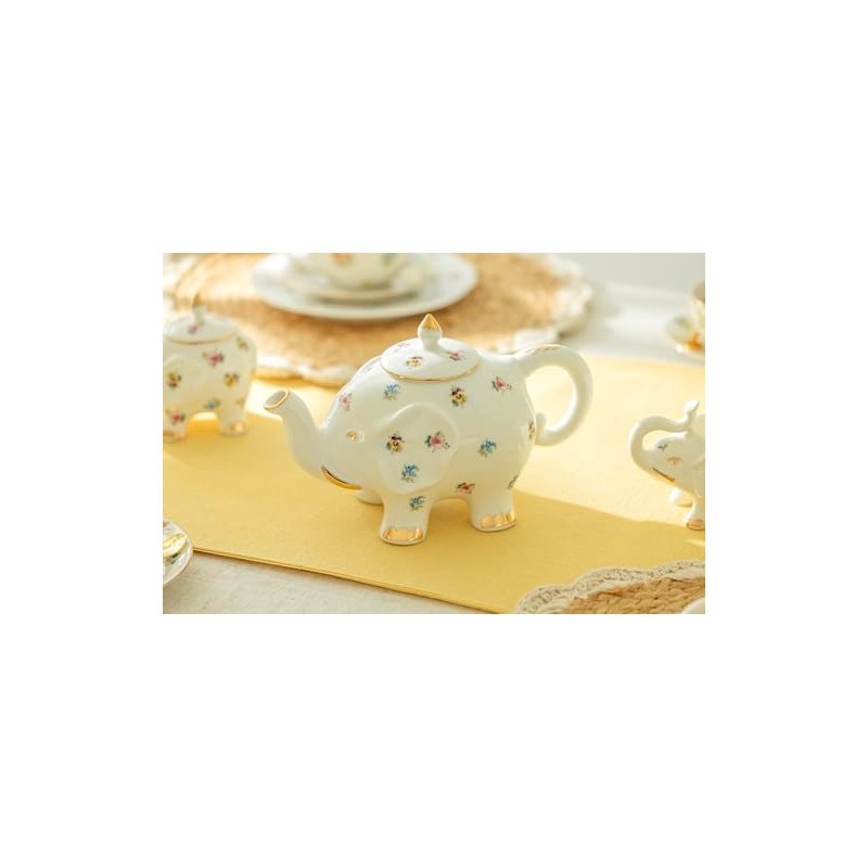 Grace Teaware Fine Porcelain Happy Elephant 28-Ounce Teapot (Floral Pansy)