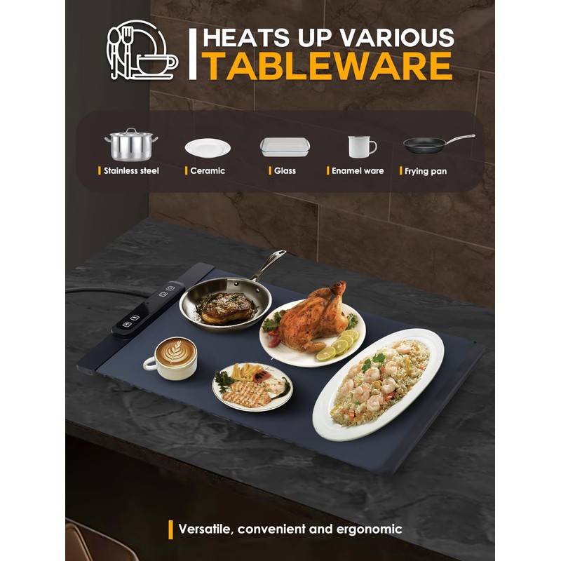 Electric Warming Tray - Rollable/Portable Warming Mat with Timer, Heating