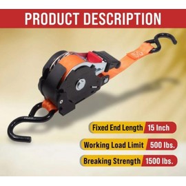 Mytee Products 4 Pack Orange Auto Retract NO-RATCHETING Ratchet Straps | 1" x 12' Retractable Ratchet Straps with Zinc Coated S Hook Tiedowns for Motorcycles, ATVs, Bikes, Trailer Tie-Down