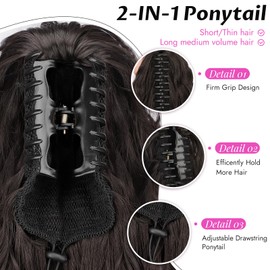 Isaic Ponytail Extension 18Inch Claw Clip Ponytail Extension Long Wavy Lightweight Fluffy Clip on Ponytails for Women Black Brown Synthetic Hair Extensions Layered Pony Tails Hair Extensions