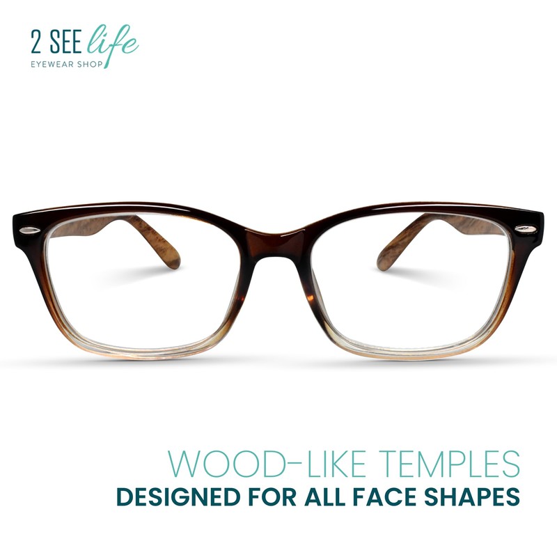 Brown Wood Tone Reading Glasses Men & Women with Unique