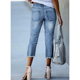 Sidefeel Women's Jeans Capri Pants Trendy 2025 Spring Outfit High Waisted Stretchy Straight Leg Denim Capri Jeans Sky Blue Size 12